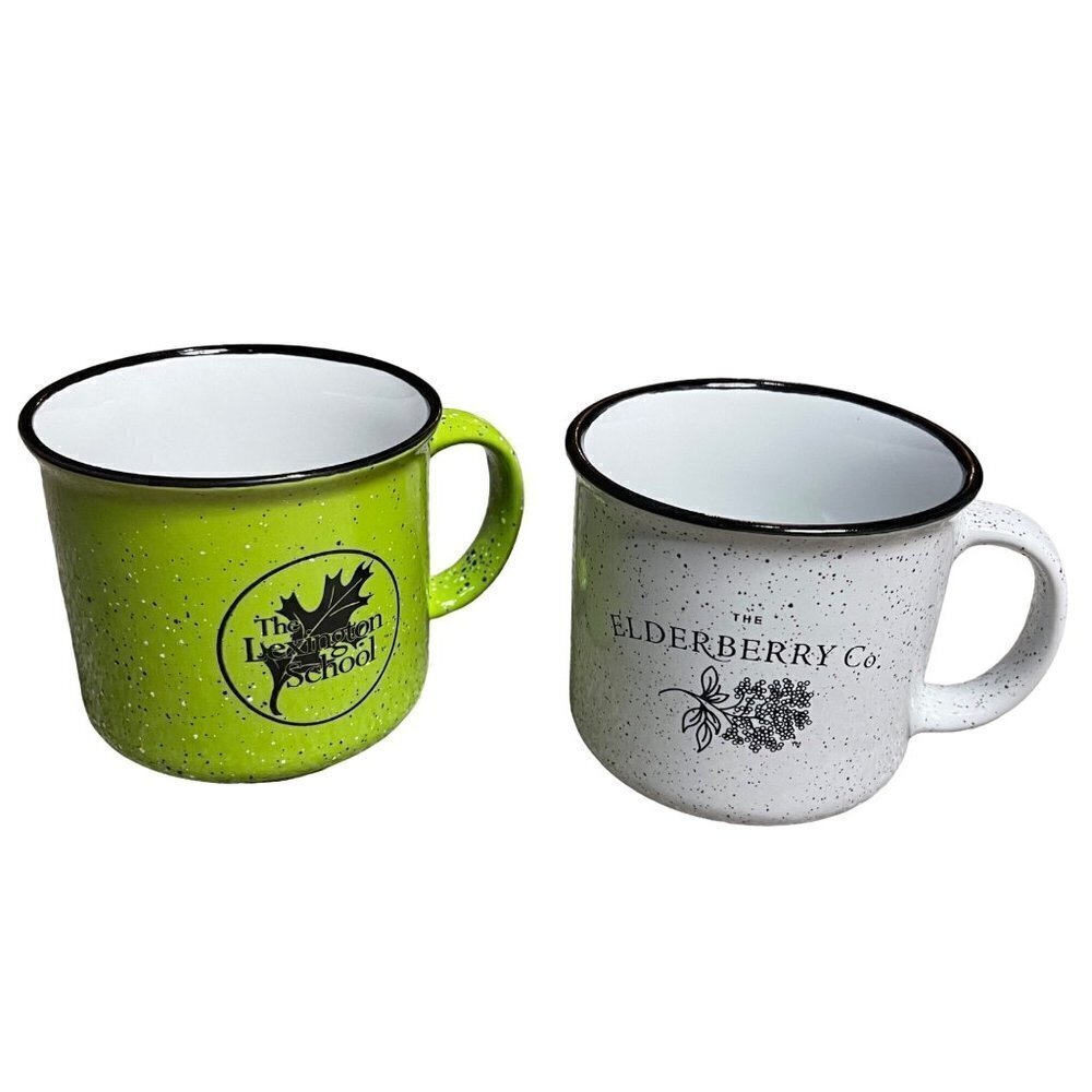 NEW Set of 2 Ceramic Coffee Tea Mugs White and Green Speckled